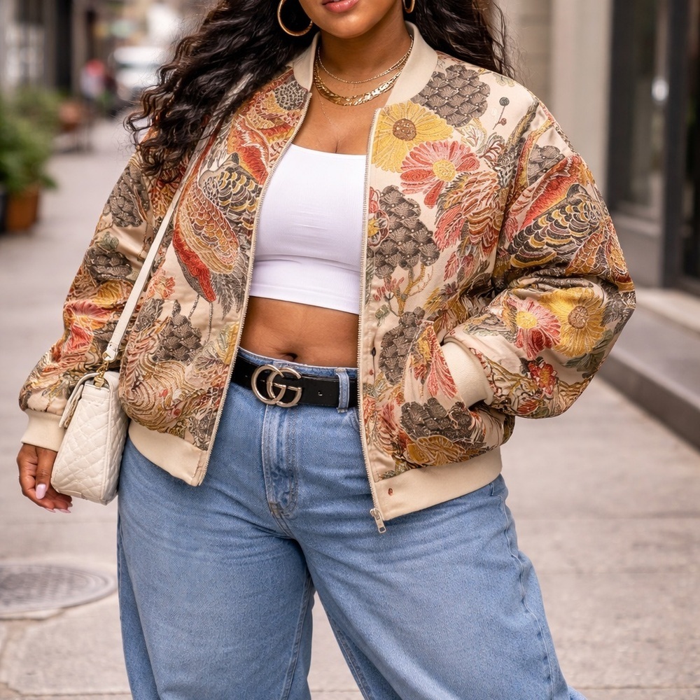 Floral and Crane embroidered jacket